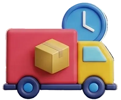 Toy truck with a box and clock, promoting free shipping on orders over $75.